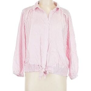 beachlunchlounge Pink and White Striped Button Down Shirt